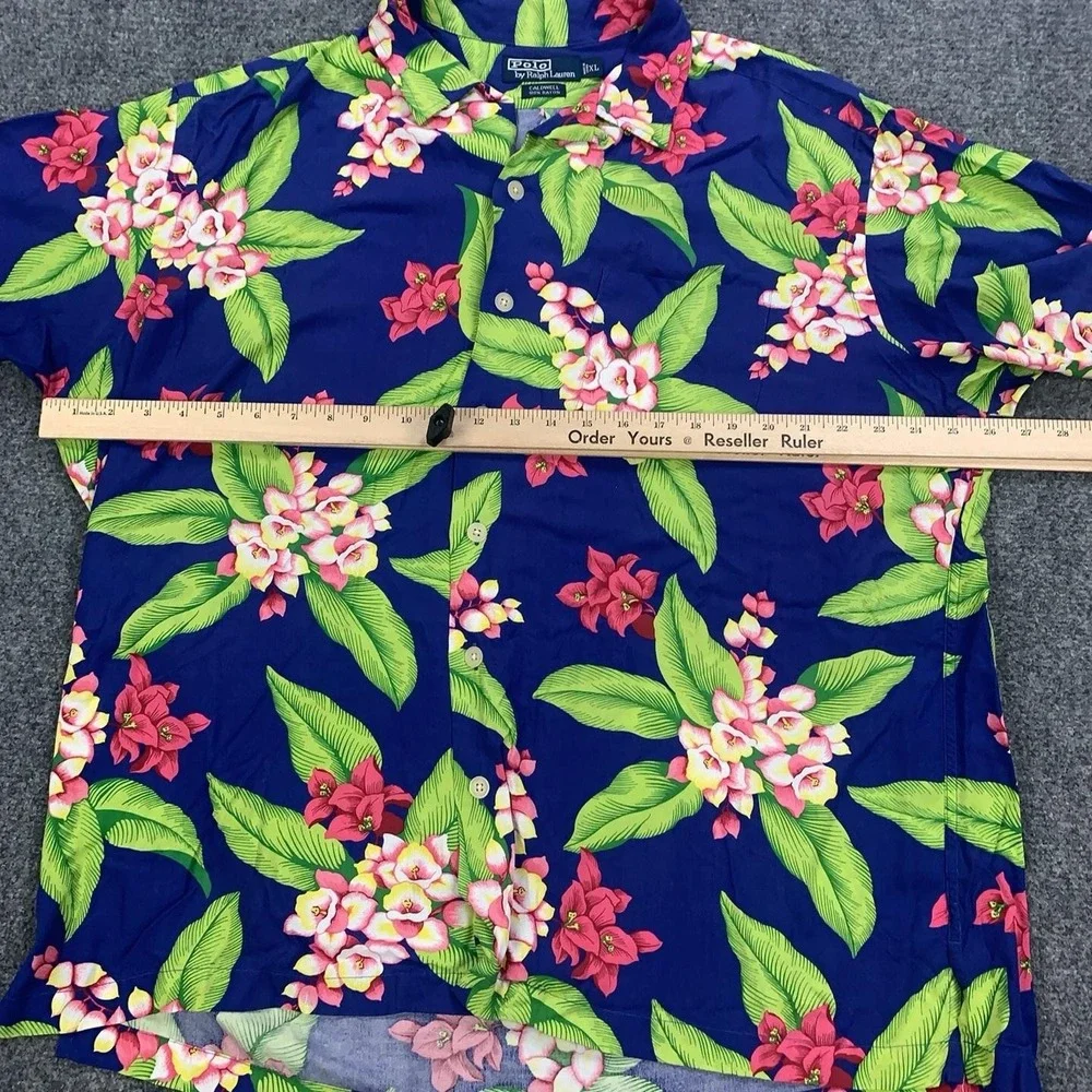 VTG Polo Ralph Lauren Caldwell Shirt Mens XL Floral Rayon Loop Collar Hawaiian